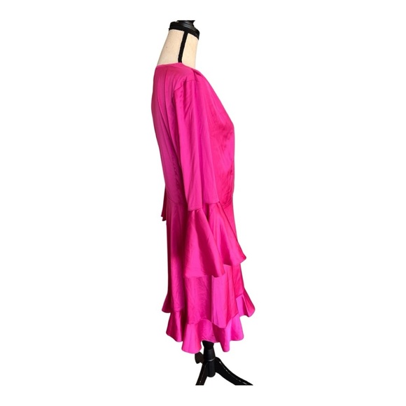 Bebe Flounce Fuchsia Wrap Dress Size XL - Picture 3 of 11